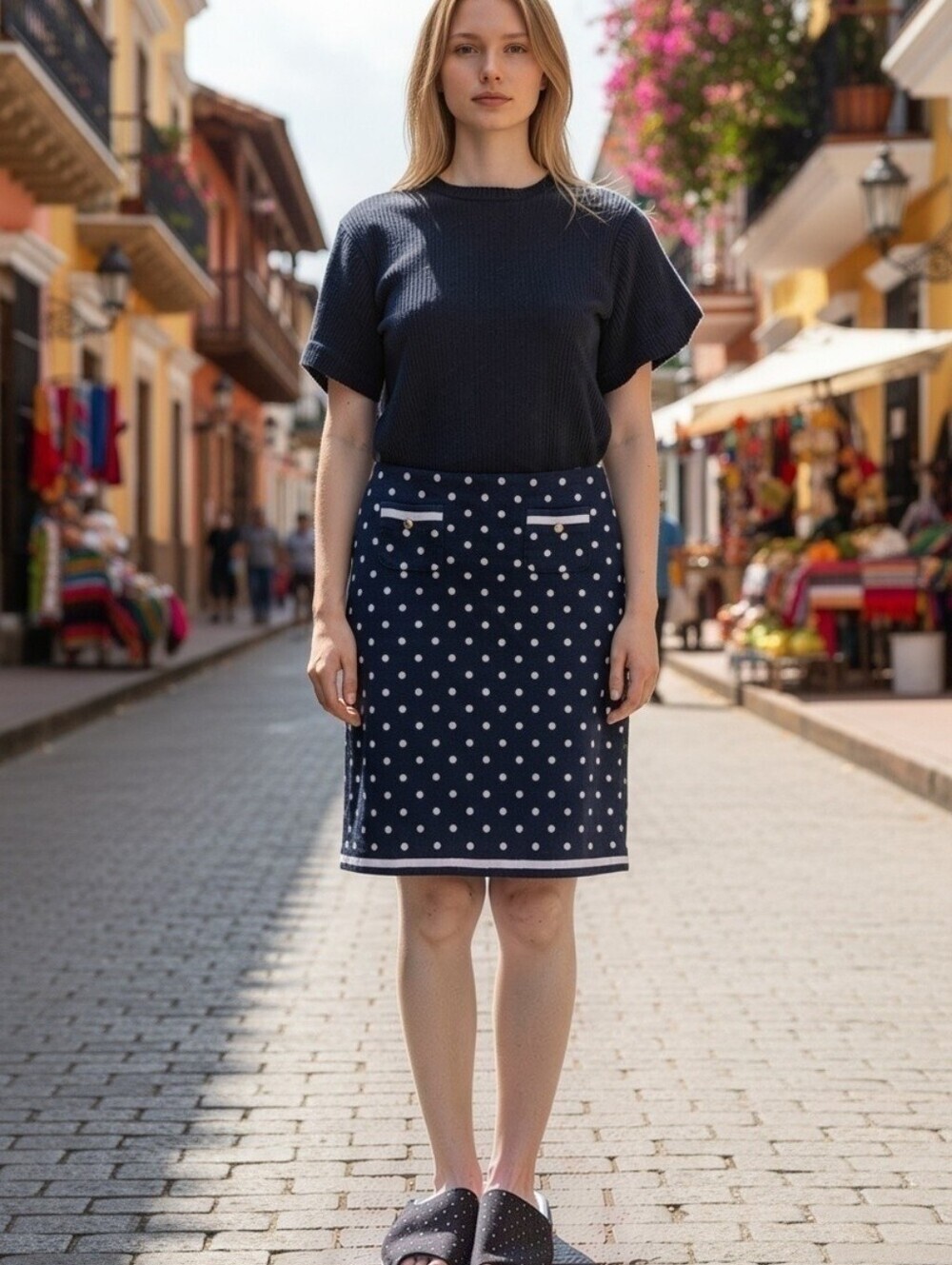 Talbots Polka Dot Navy Pencil Skirt - Classic Women's Skirt